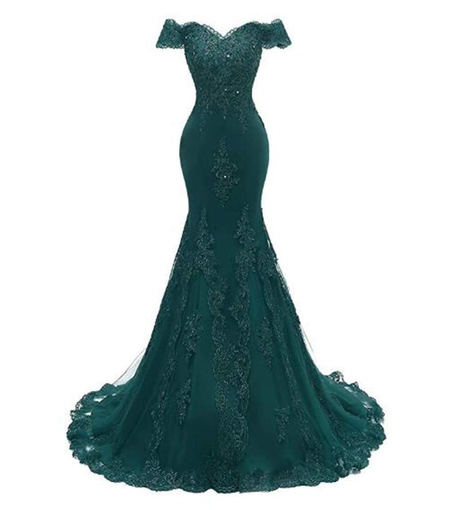 Elegant Teal Off Shoulder V-Neck Mermaid Prom Dress with Beaded Details - Perfect for Evening Gala, Wedding Guest & Formal Events