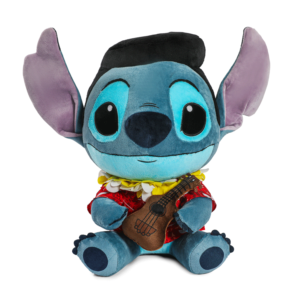 Disney Stitch Hawaiian Elvis HugMe Plush Toy with Shake Action - Cute Collectible Stuffed Animal for Kids, Gifts & Disney Fans (Perfect for Birthdays, Christmas & Home Decor)