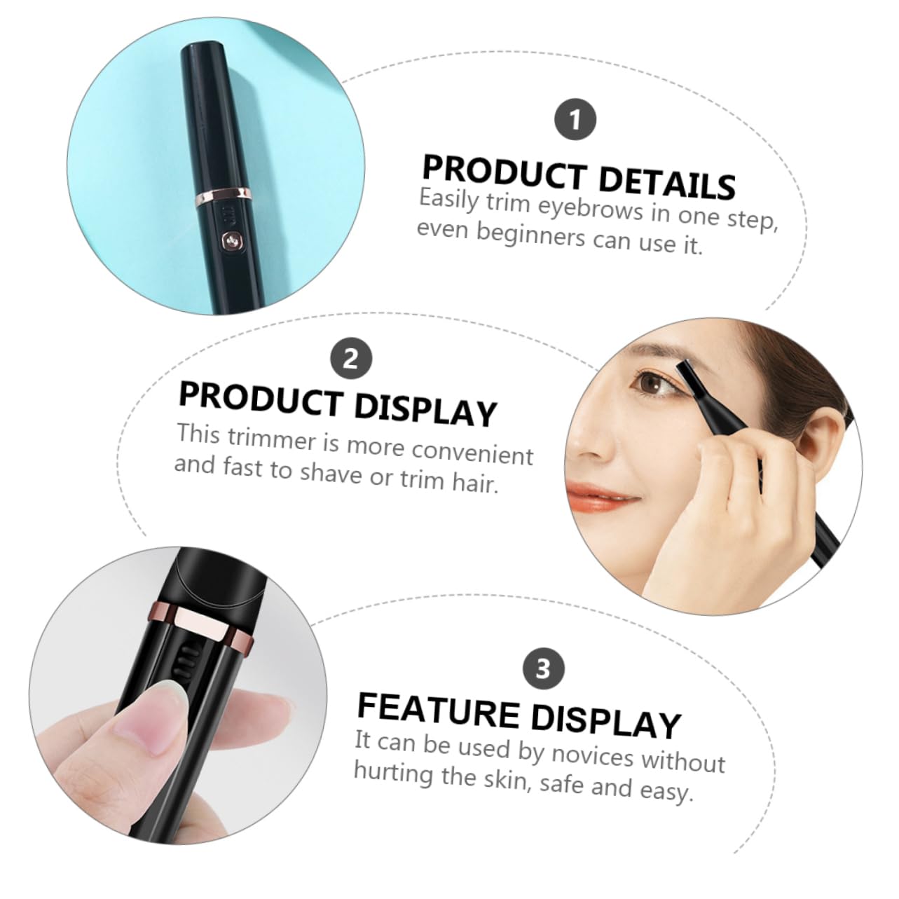 1PC Electric Eyebrow Trimmer for Women - Precision Brow Shaper & Facial Hair Remover, Safe Dermaplaning Razor with ABS Black Handle - Perfect for Eyebrow Shaping, Peach Fuzz Removal & At-Home Skincare Routine