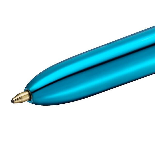 BIC 4-Color Ballpoint Pen with Shine Blue Barrel - Smooth Writing for School, Office & Note-Taking