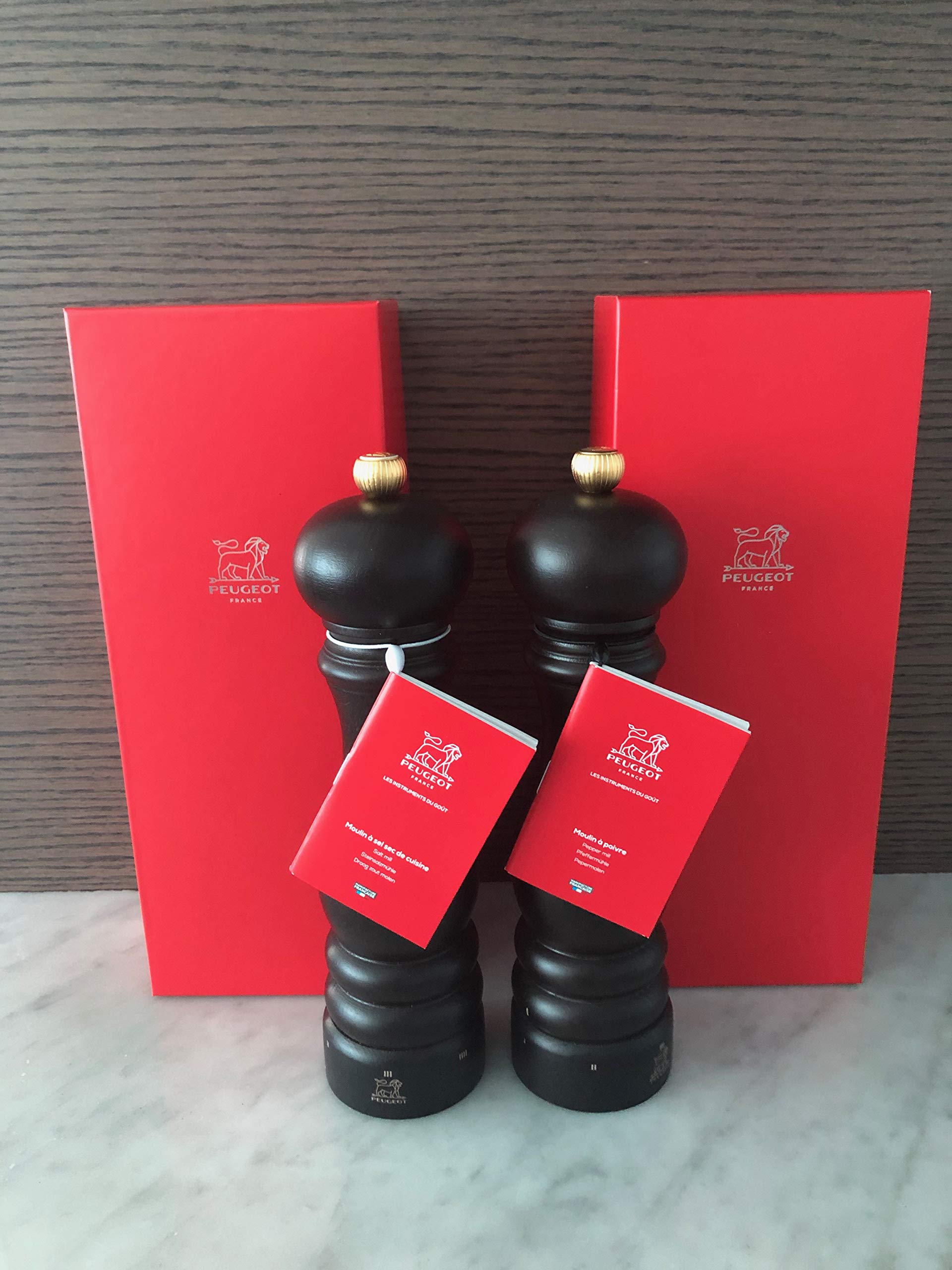 Premium Peugeot Paris U'Select 9-Inch Adjustable Salt and Pepper Grinder Set - Chocolate Finish with Gift Box - Perfect for Gourmet Cooking, Kitchen Upgrade & Housewarming Gifts