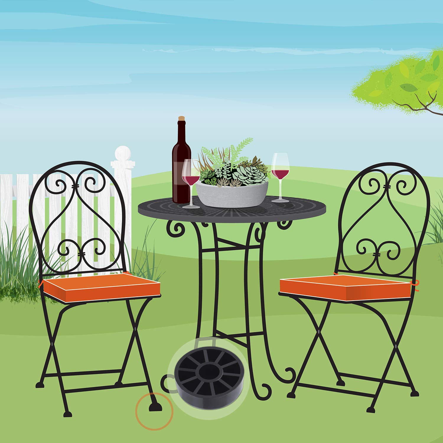 24 Pack Iron Outdoor Patio Furniture Chair and Table Feet Glide Protectors - Heavy Duty Floor Protectors for Decks, Concrete & Hardwood - Prevent Scratches & Damage (Black) - Perfect for Garden, Balcony & Restaurant Use