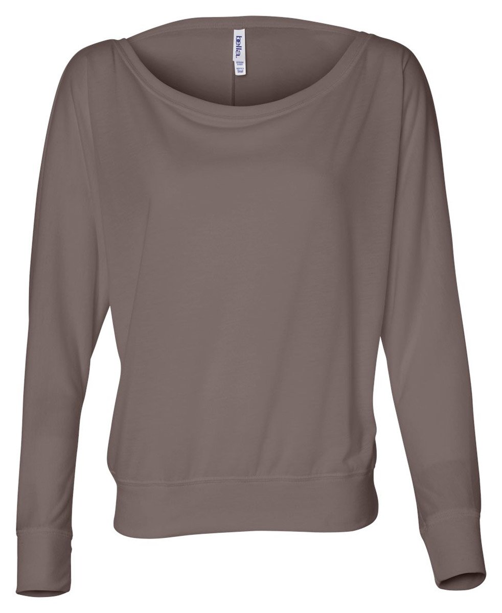 Women's Flowy Long Sleeve Off Shoulder T-Shirt in Pebble Brown - Medium Size | Casual Boho Chic Top for Date Night & Summer Outfits