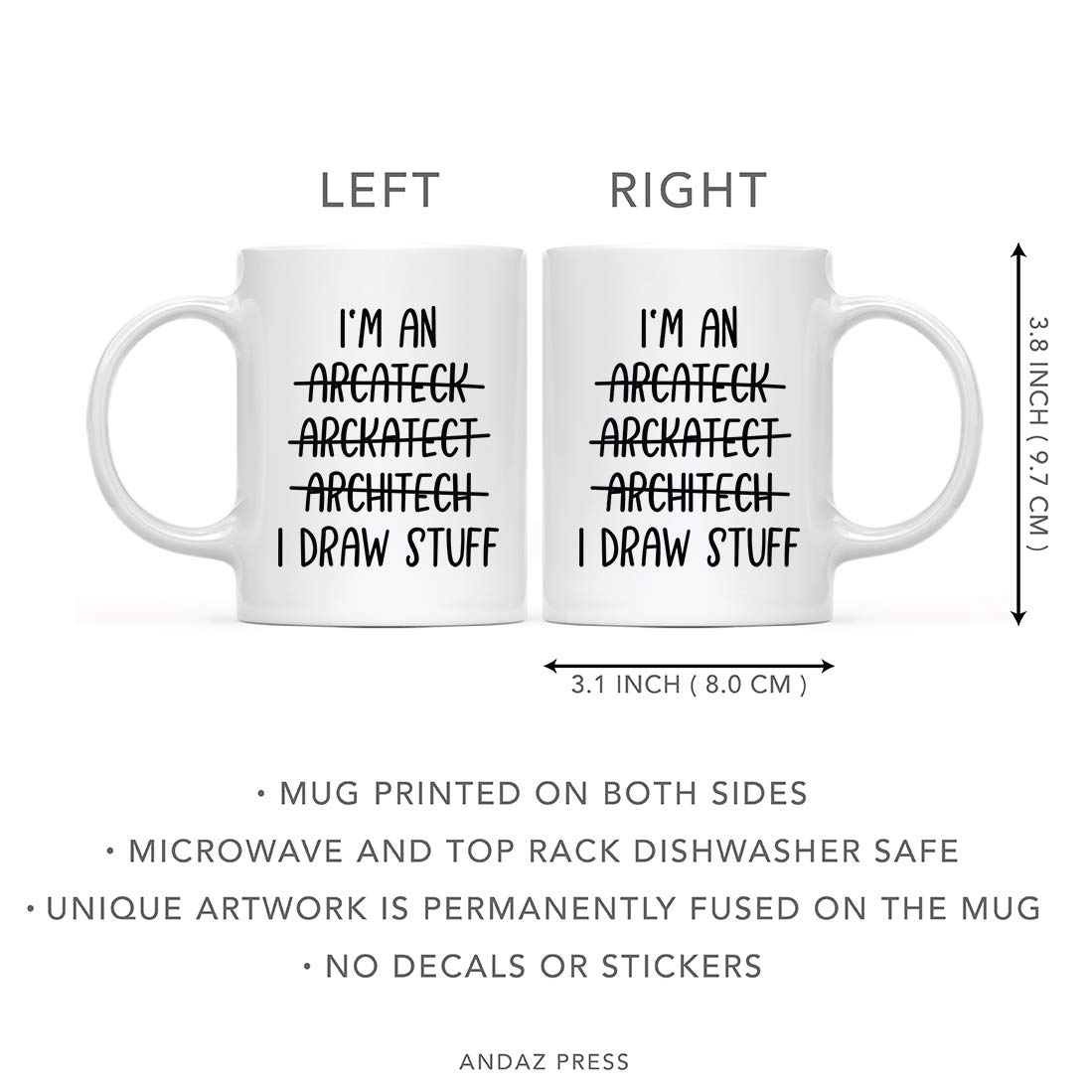 Funny Architect Coffee Mug - 11oz Ceramic Cup Gift for Architects & Designers | Andaz Press | Perfect for Office, Home & Gifts | I'm An Architect I Draw Stuff Humor