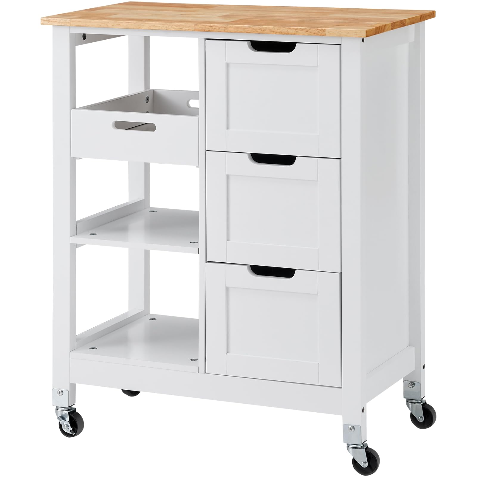 VEVOR Rolling Kitchen Island Cart with 3 Drawers & Shelves, 26