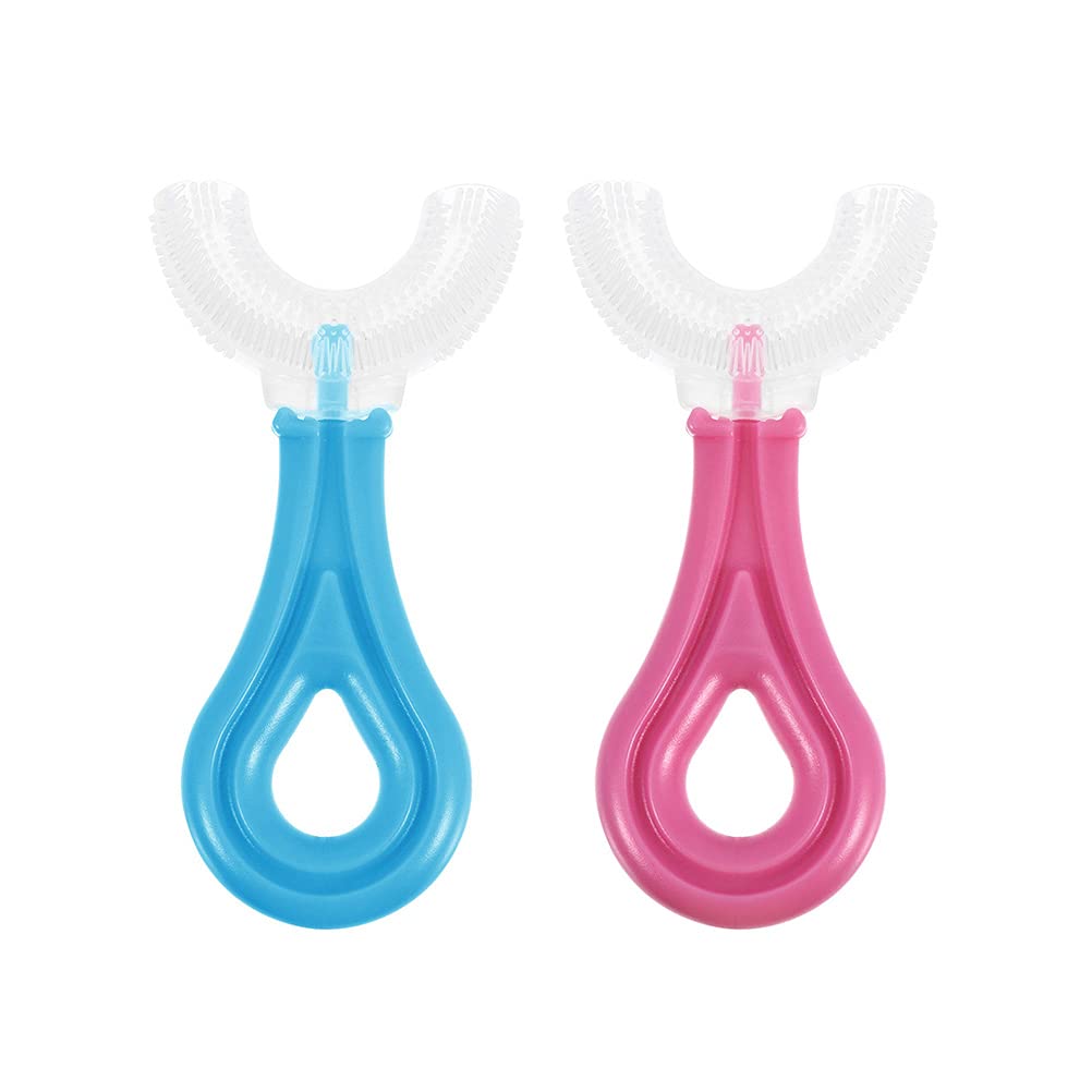 DOITOOL 2 Pack U-Shape Toothbrushes for Kids - Soft Bristle Manual Toothbrush for Gentle Teeth Cleaning - Perfect for Toddlers & Children's Oral Care - Use at Home, School, or Travel