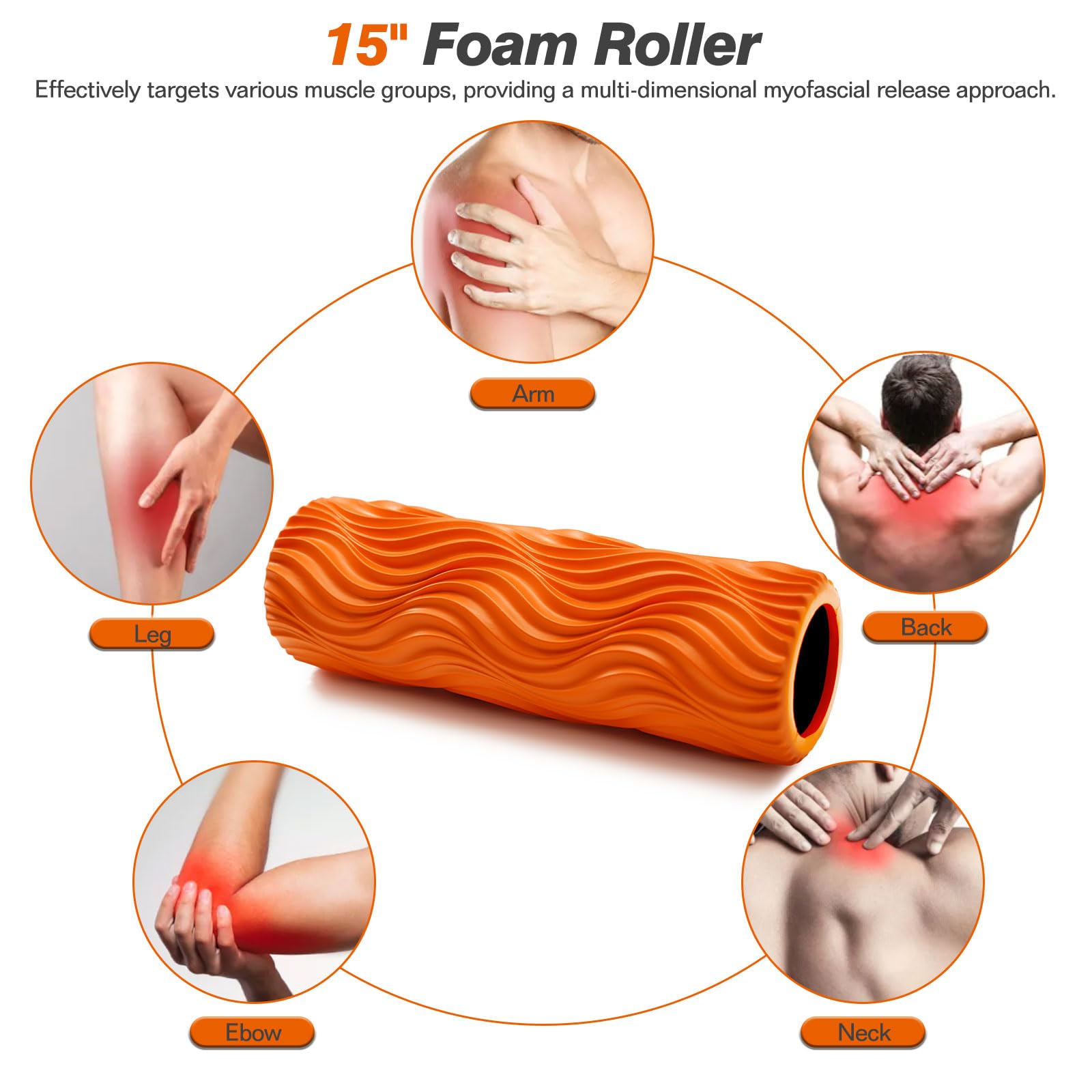5 in 1 Foam Roller Kit - High Density Wave Textured Massage Roller for Back, Legs & Shoulders with Massage Stick, Ball & Exercise Bands - Perfect for Deep Tissue Relief, Yoga, Pilates & Fitness Workouts (Orange) - Ideal for Home Gym, Physical Therapy & Post-Workout Recovery