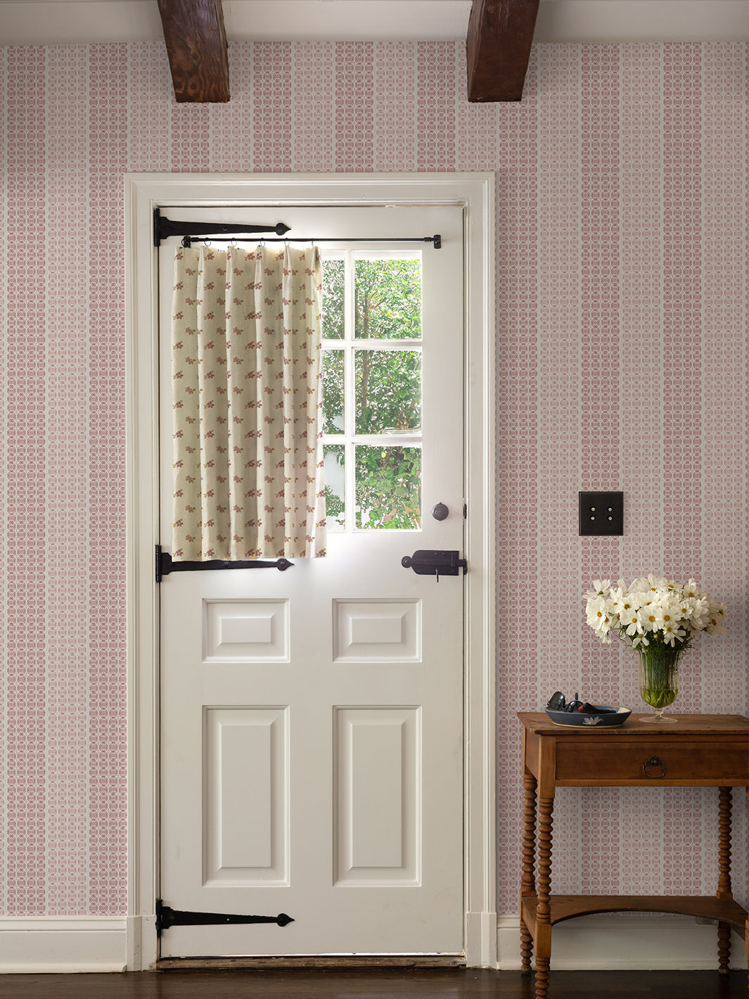 Nathan Turner 'Medallion Stripe' Pink Wallpaper - Elegant Floral Peel & Stick Wallpaper for Bedroom, Living Room & Nursery Decor