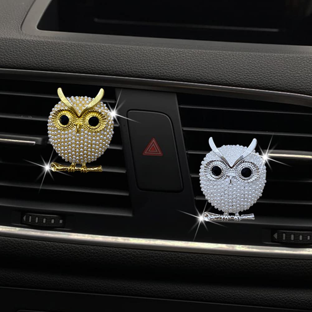 Owl Car Vent Clip Charm - Zcargel Bling Pearl Car Perfume Clip, Glamorous Car Air Freshener & Interior Decoration Accessories for Women | Perfect for Daily Commute, Road Trips & Gift Giving