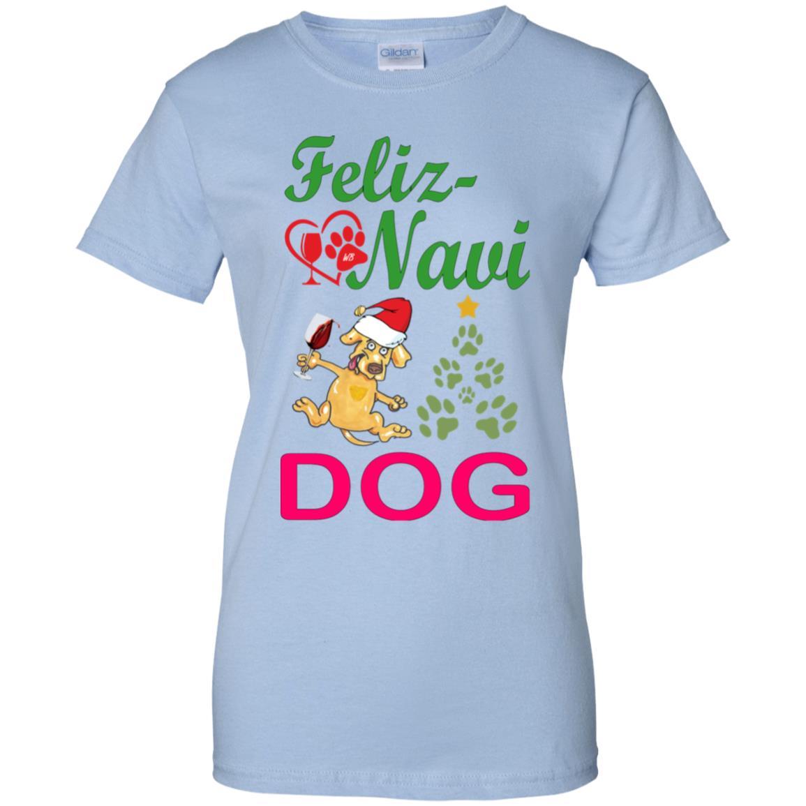 Feliz Navidad Dog Lovers 100% Cotton T-Shirt - Green & Red Holiday Christmas Gift for Women | Casual Wear, Party Outfit, Festive Apparel