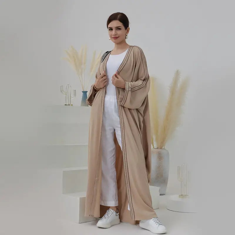 Elegant Embroidered Lace Cardigan Open Abaya Dress for Muslim Women - Modest Islamic Fashion for Prayer, Wedding & Special Occasions