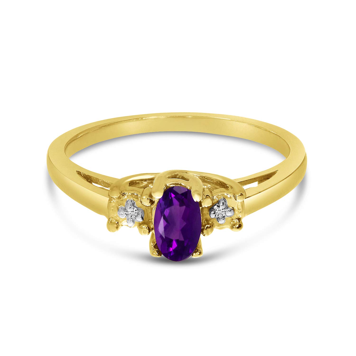 Jewels By Lux 10k Yellow Gold Genuine Birthstone Solitaire Oval Gemstone Diamond Engagement Ring for Women - Perfect for Weddings, Anniversaries & Special Occasions