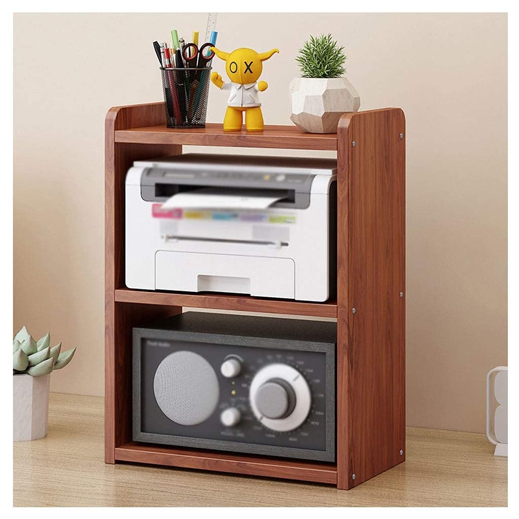2-Tier Brown Printer Stand Rack - Compact Desktop Shelf for Printer, Scanner, Fax Machine & Copier - Office & Living Room Organizer for Workspace & Home Decor