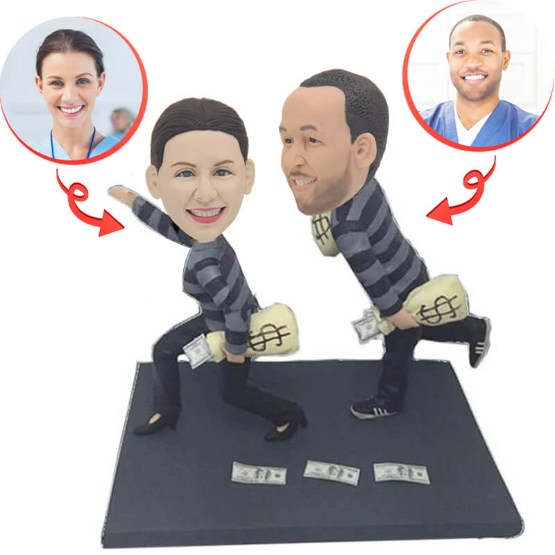 Funny Robber Couple Custom Bobbleheads - Personalized Car Dashboard Decor & Unique Gift for Couples, Anniversaries, and Themed Parties