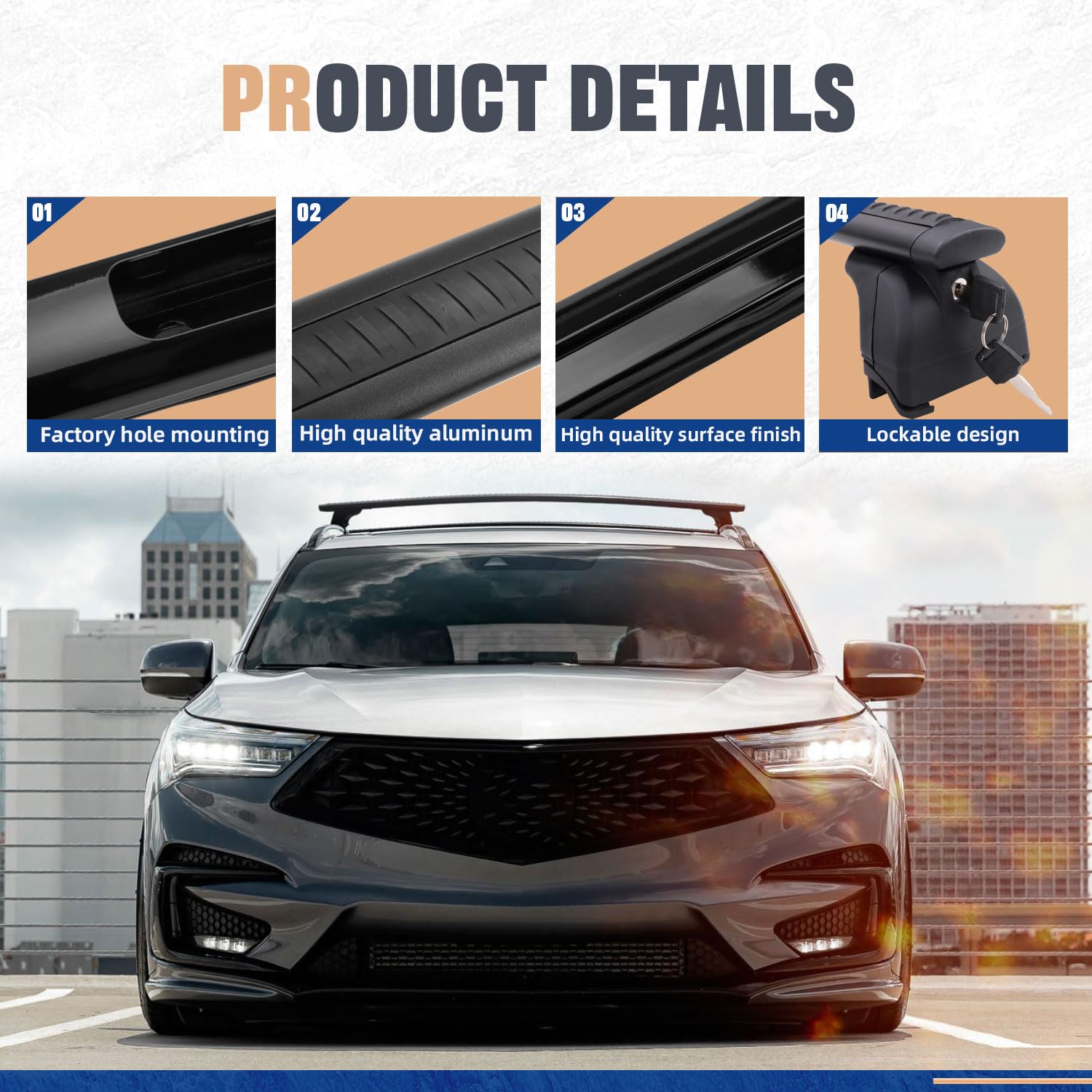 4Pcs Aluminum Cross Bars Roof Rack for Acura RDX 2019-2025 - Universal Fit Roof Rails Cargo Bars for Kayak, Bike, Camping Gear & Luggage Box - Heavy Duty Car Top Carrier Accessories