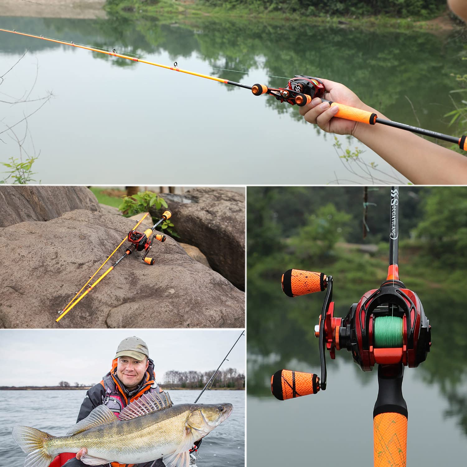 24-Ton Carbon Fiber Bass Fishing Rod - 2-Piece Casting & Spinning Rod with SuperPolymer Handle | Freshwater & Saltwater Fishing for Bass, Trout, and Walleye | Perfect for Shore Fishing and Boat Angling