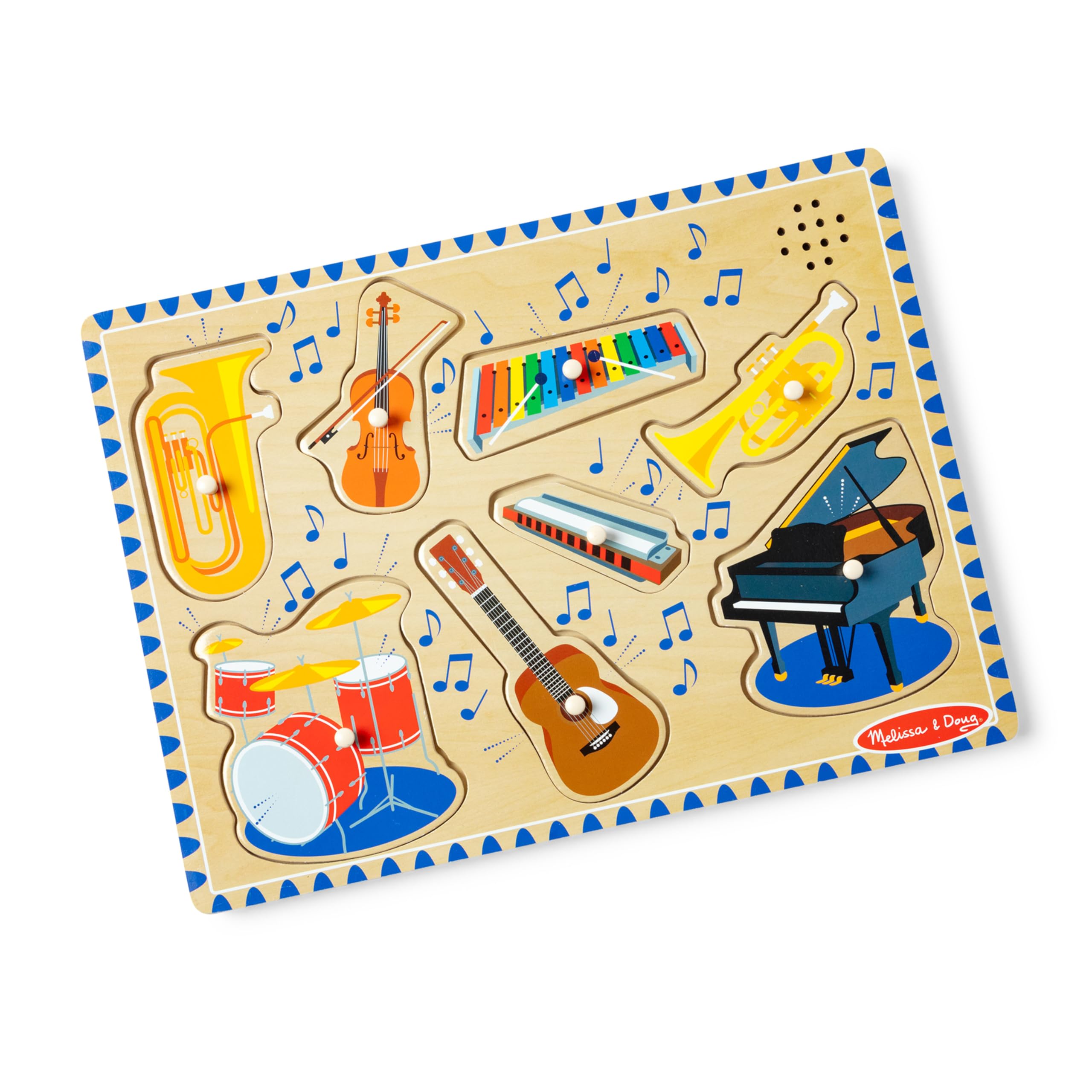 Melissa & Doug Wooden Musical Instruments Sound Puzzle - 8-Piece Light-Activated Peg Puzzle with Sound Effects | Educational Music Toy for Toddlers & Preschoolers Ages 2+ | Perfect for Early Learning, Sensory Play & Birthday Gifts