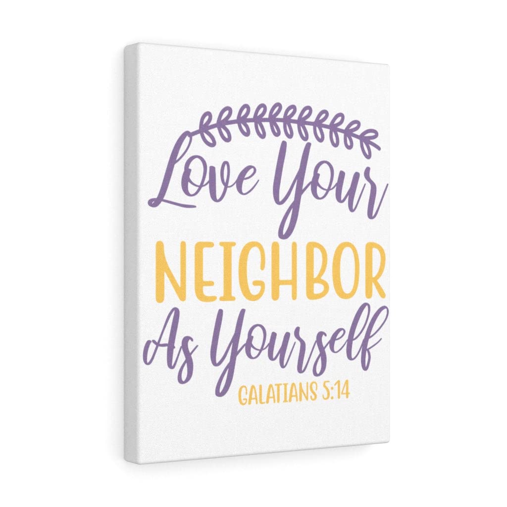 Christian Wall Art with Bible Verse - Galatians 5:14 'Love Your Neighbor As Yourself' Scripture Print, Ready to Hang Home Decor for Living Room, Bedroom & Church