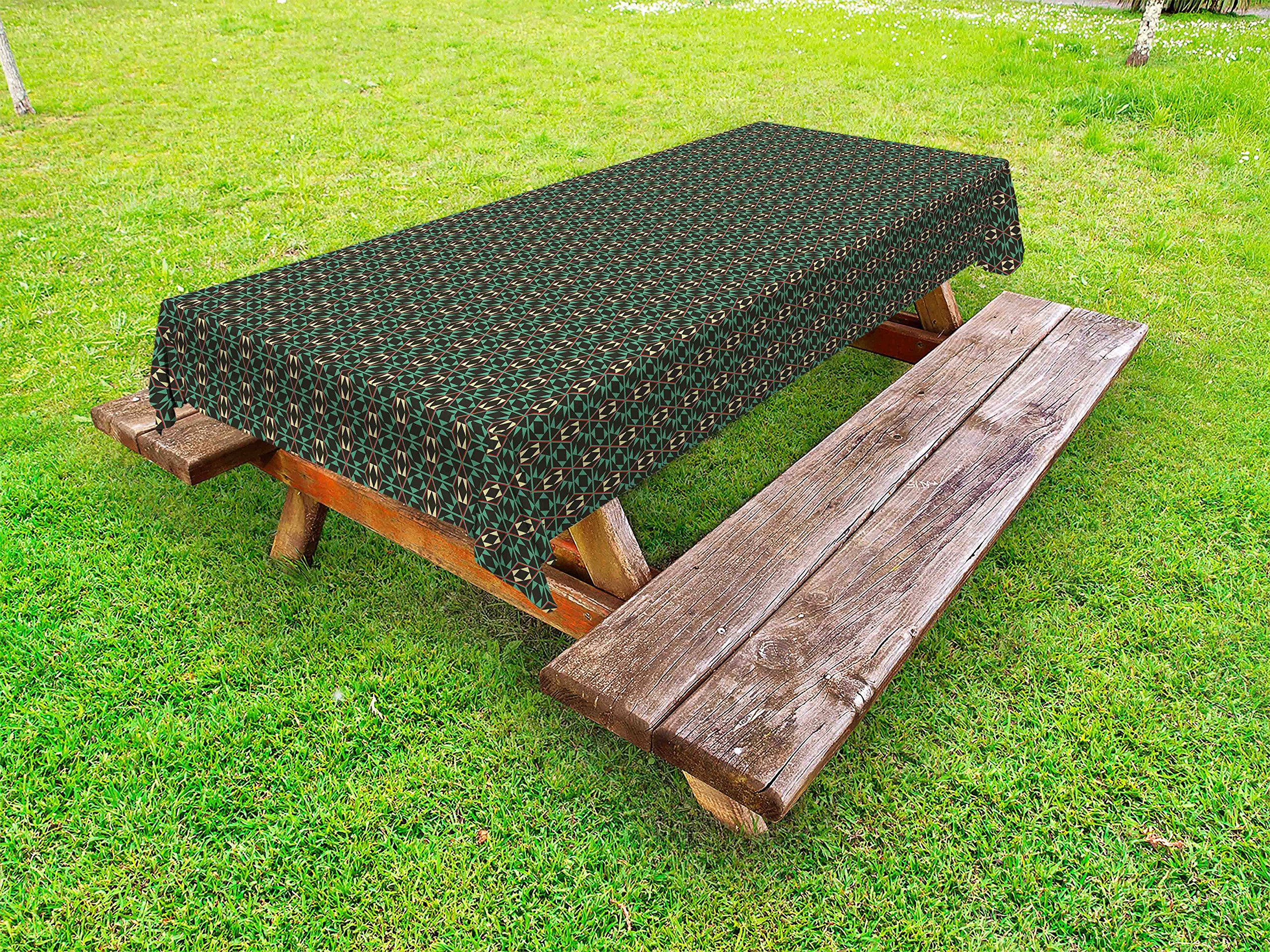 Ambesonne Geometric Outdoor Tablecloth - Modern Abstract Design with Mosaic Rhombus, Triangle & Rectangle Patterns - Waterproof Washable Picnic Table Cover 58x120 Inches - Perfect for BBQs, Garden Parties & Outdoor Dining (Multicolor)