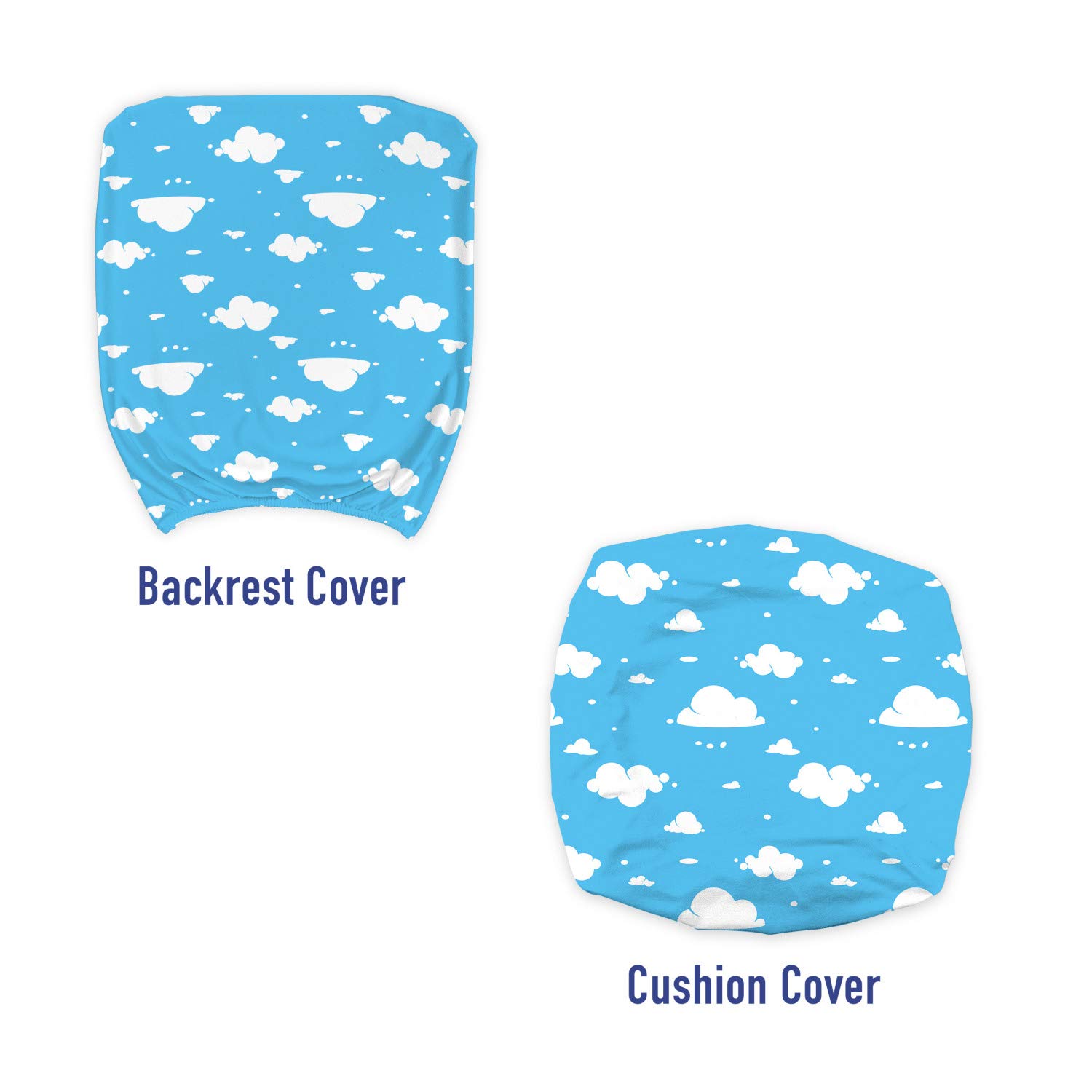 Ambesonne Sky Blue Office Chair Slipcover - Fluffy Clouds Design, Stretchable Fabric Protector for Home & Office - Cheerful Cartoon Illustration in Deep Blue & White - Perfect for Workspace Decor & Comfort