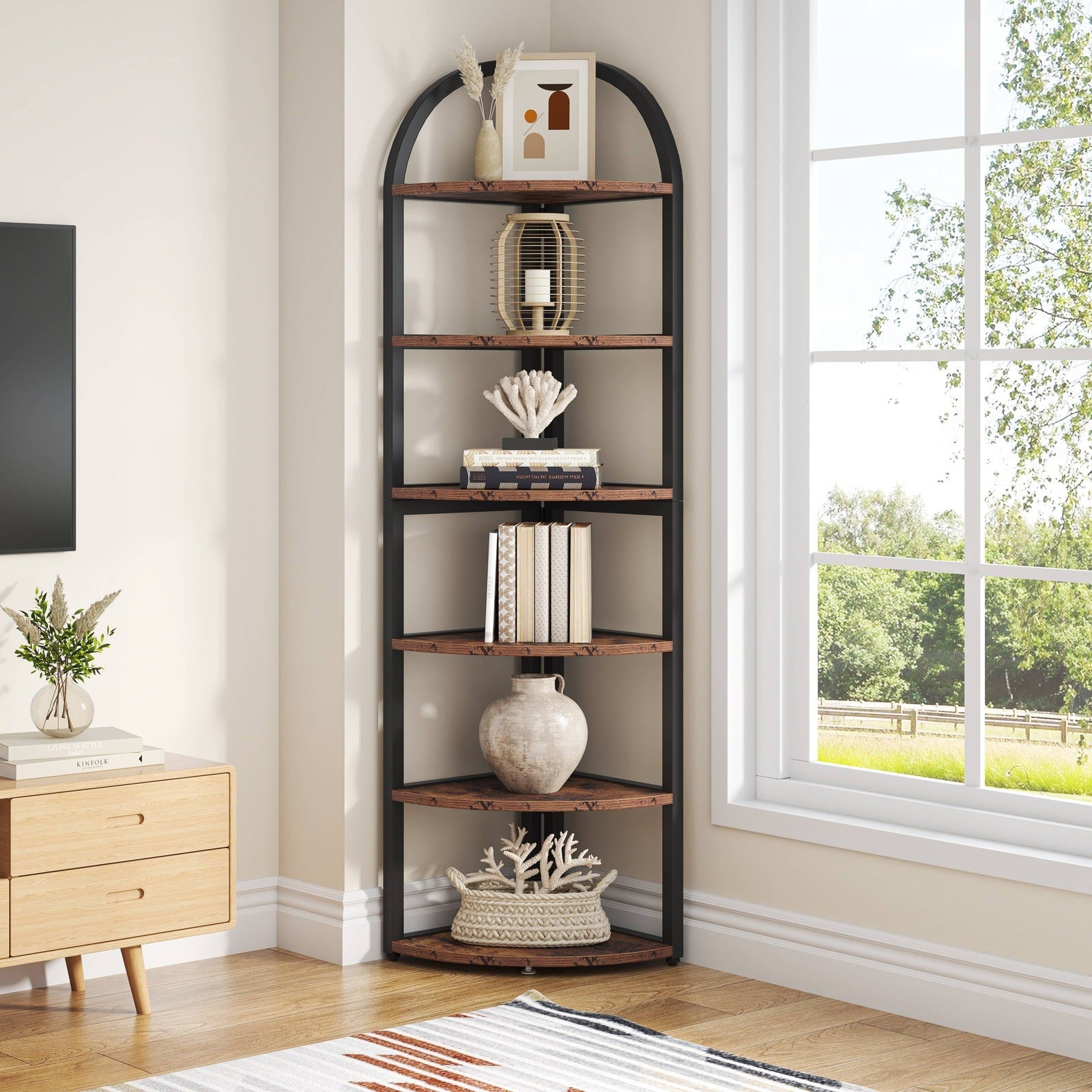 6 Tier Corner Shelf, 71 Inch Tall Corner Bookshelf for Small Spaces - Perfect for Living Room, Bedroom, Office Storage & Organization