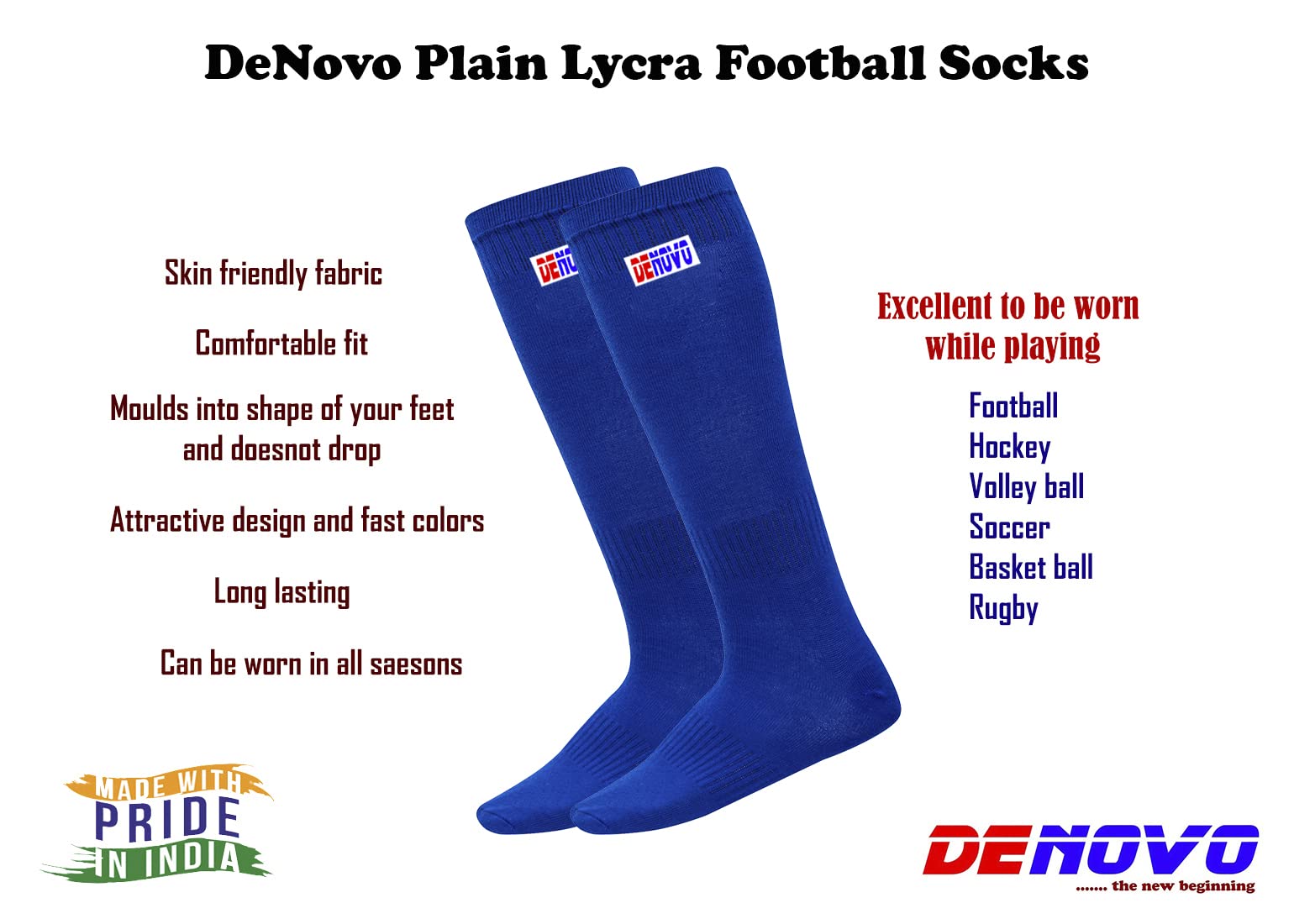 DeNovo New Shin Guard and Lycra Socks Football Kit - Soccer Protective Gear for Men & Women - Perfect for Training, Matches, and Outdoor Sports