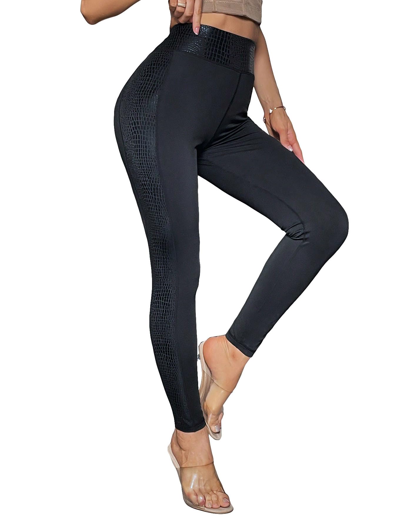 Floerns Women's High Waisted Glitter Leggings - Yoga Pants for Running, Workout & Gym - Shiny Sparkle Athletic Tights for Fitness, Dance & Lounge Wear