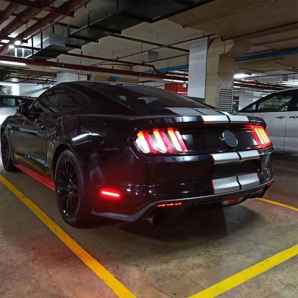 2015-2017 Ford Mustang LED Rear Bumper Reflectors - Red Lens Brake Tail Lights & Fog Lamps | Upgrade Your Mustang's Rear Lighting for Enhanced Safety & Style | Perfect for Night Driving, Car Shows & Custom Builds