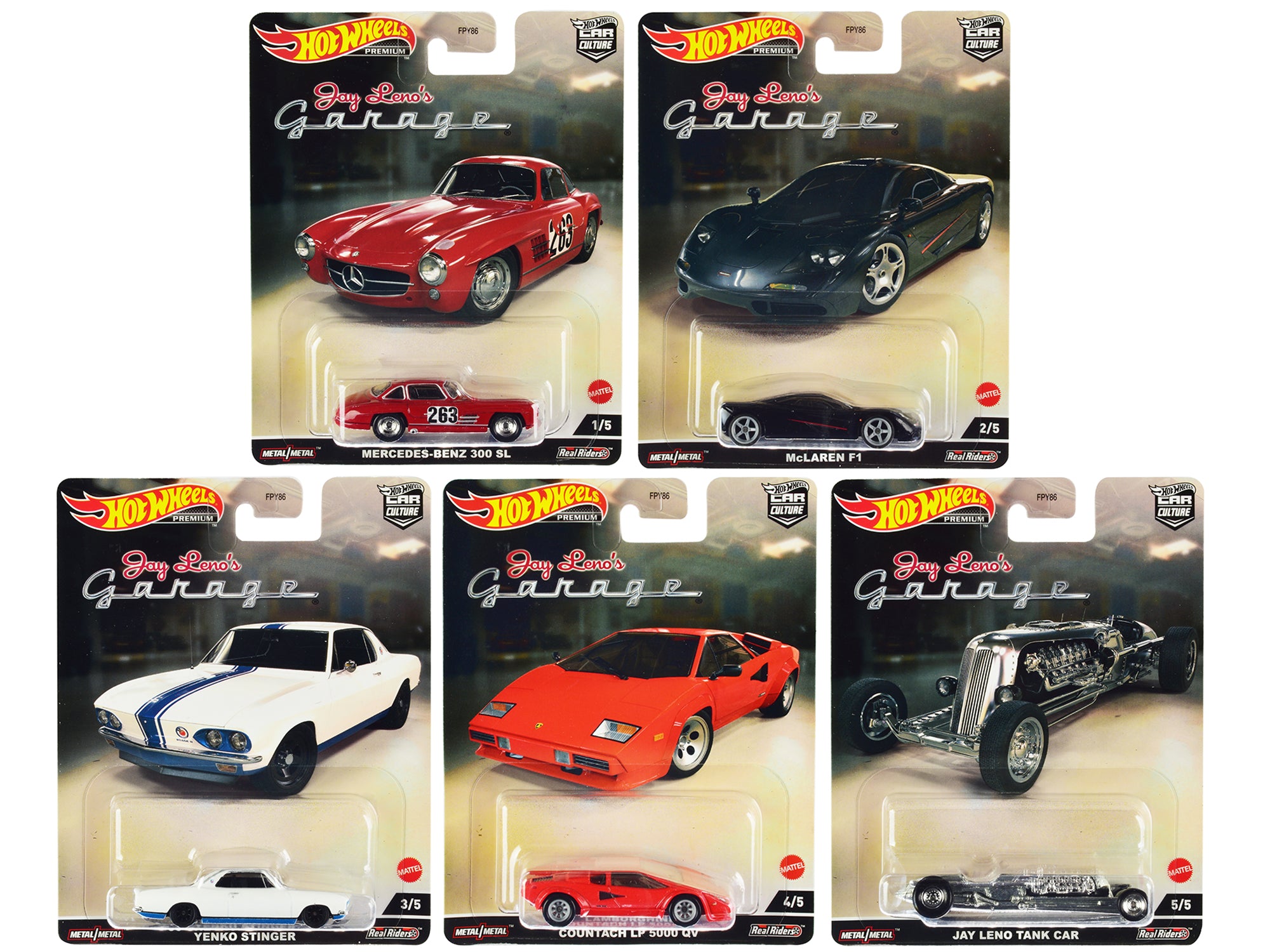 Hot Wheels Jay Leno's Garage 5-Piece Car Culture Series Diecast Model Cars Set - Collectible Toy Cars for Display & Racing Fun - Perfect for Car Enthusiasts & Hot Wheels Collectors