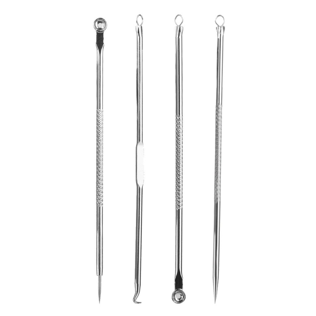 ClubComfort Stainless Steel Blackhead & Pimple Extractor Tool Set (4.72-inch) - 4-Piece Acne Removal Kit for Professional Skin Care - Perfect for Facial Spa, Home Use & Travel Skincare Routine