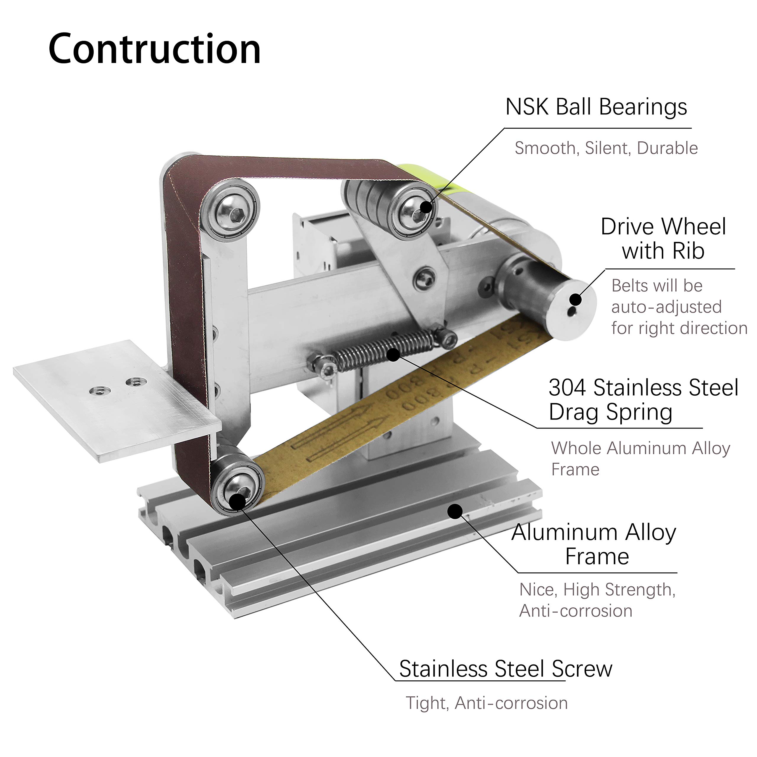 Huanyu 360W Micro Belt Sander - 30mm Mini Desktop Grinder with 6 Sanding Belts & Stepless Speed Control - Perfect for DIY Woodworking, Metal Polishing & Craft Projects