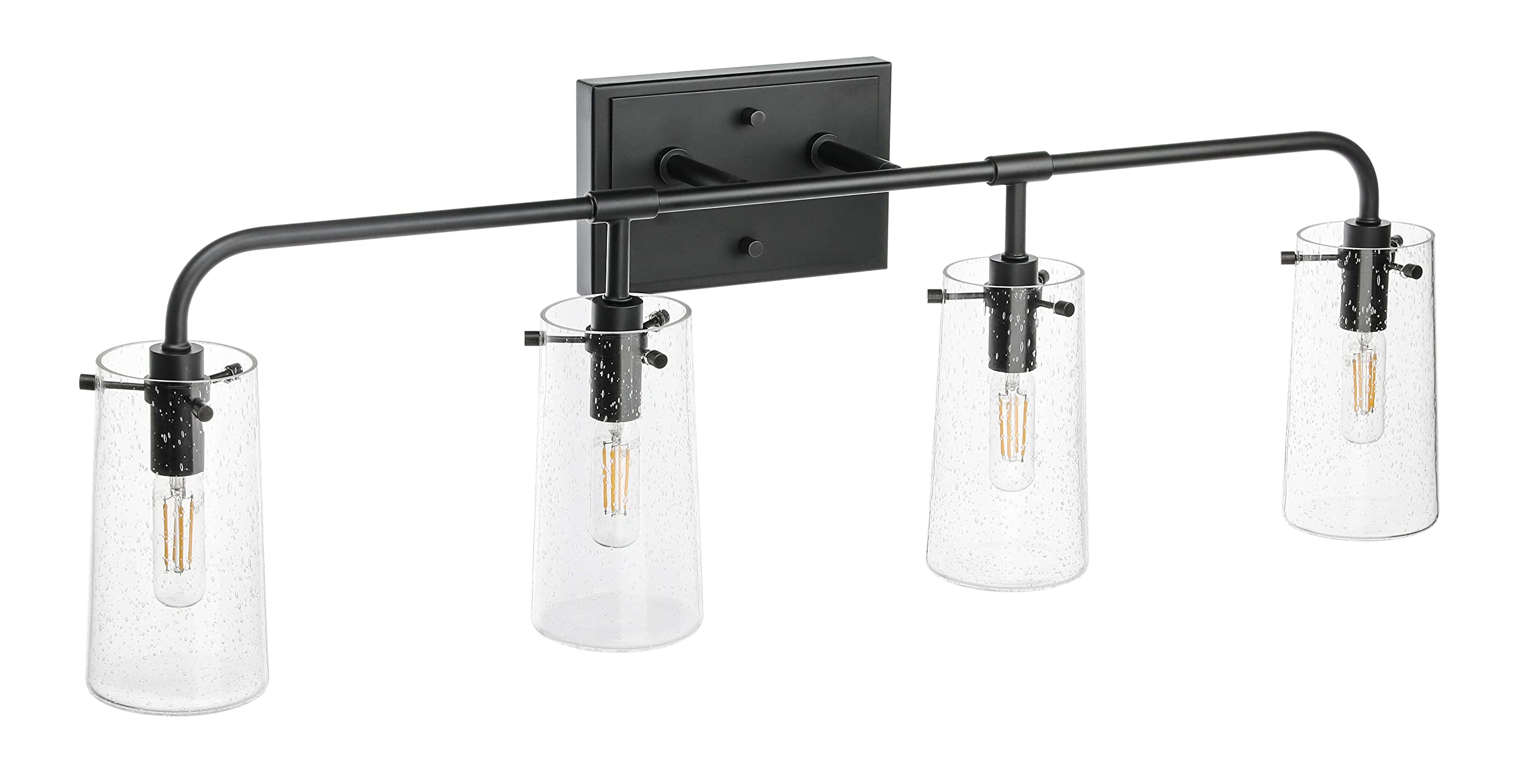 XiNBEi Industrial 4-Light Bathroom Vanity Light Fixture - Black Wall Mounted Mirror Lighting with Clear Seeded Glass Shade (Model XB-W1283-4-MB) - Perfect for Modern Farmhouse, Industrial Style Bathrooms and Powder Rooms