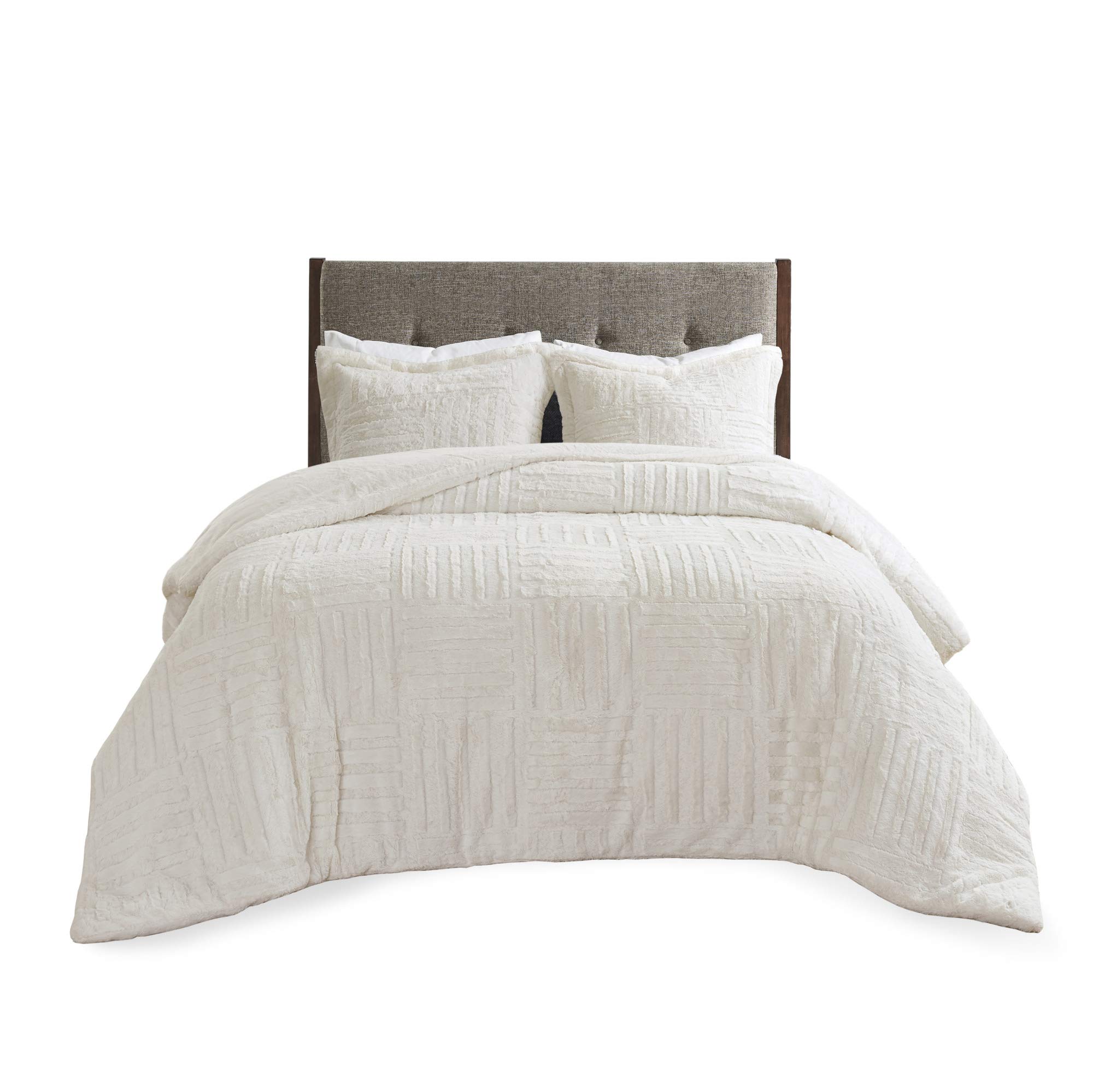 Madison Park Arctic Fur Down Alternative Comforter Set - Twin Size, Ivory | Ultra Soft & Hypoallergenic | Perfect for Winter Bedding & Cozy Home Decor