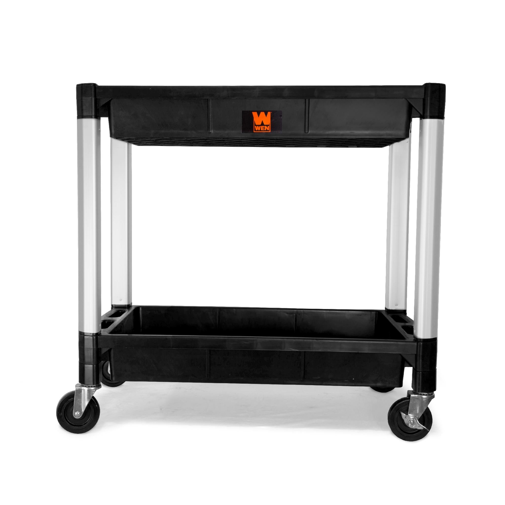WEN 73162 Heavy Duty 300 LB Capacity 2-Tier Utility Cart with Wheels - Perfect for Kitchen, Office, and Warehouse Use