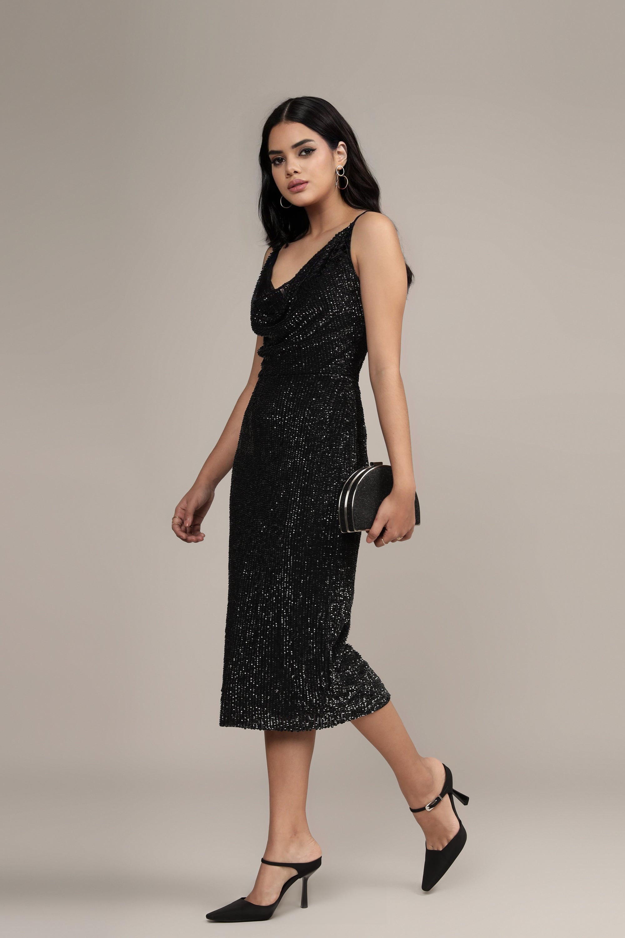 Asher Embellished Black Midi Dress for Women - Elegant Party & Evening Wear for Weddings, Cocktail Events & Special Occasions