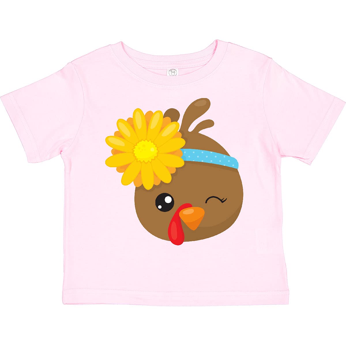 Inktastic Cute Brown Turkey with Sunflower Toddler T-Shirt - Soft Cotton Kids Tee for Thanksgiving, Fall Outfits & Family Gatherings