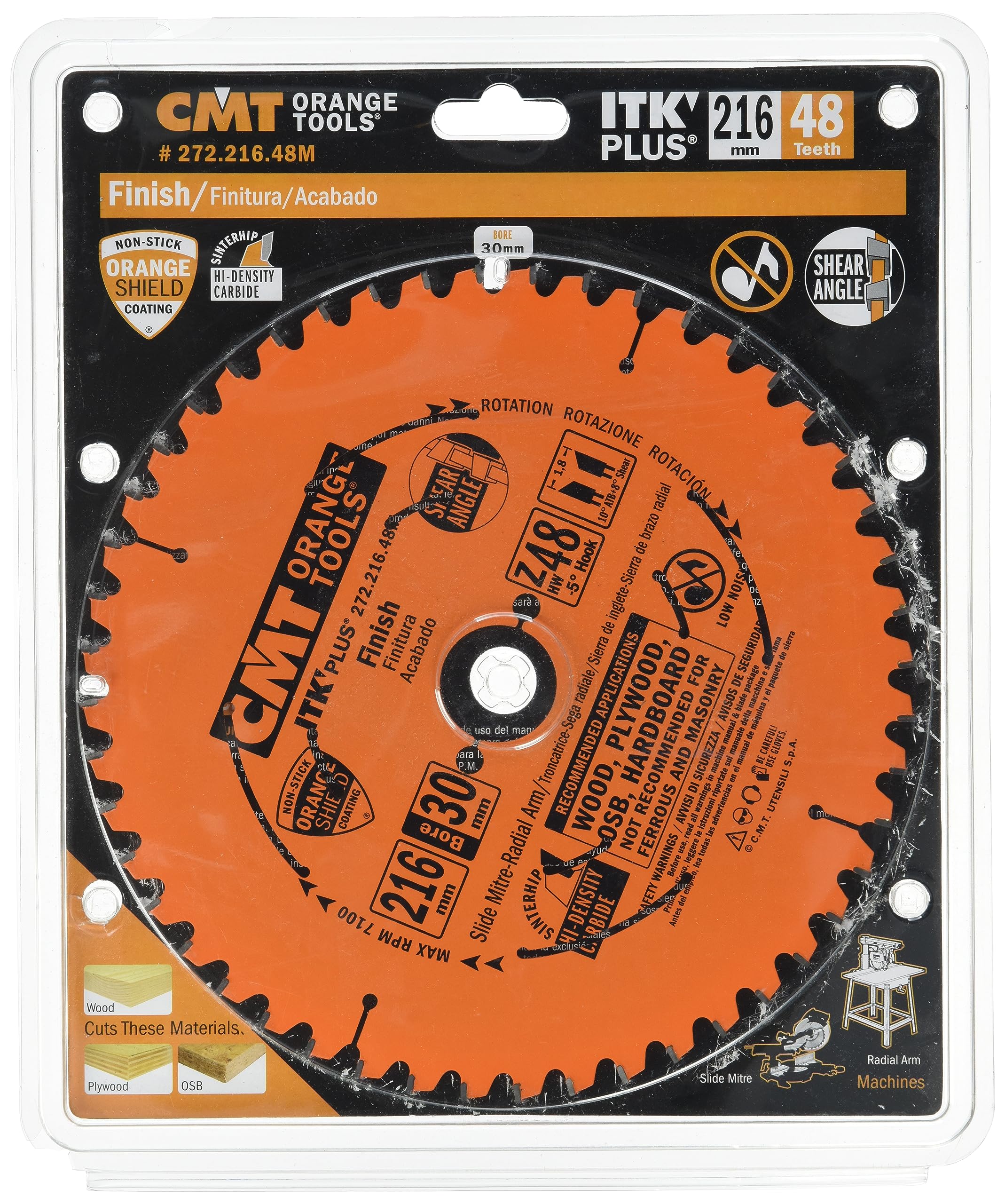 CMT ITK Plus HW Circular Saw Blade 216mm x 1.8mm x 30 Teeth 48° ATB + Shear - 5 Scale for Woodworking & Precision Cutting | Perfect for Plywood, MDF, and Hardwood Projects