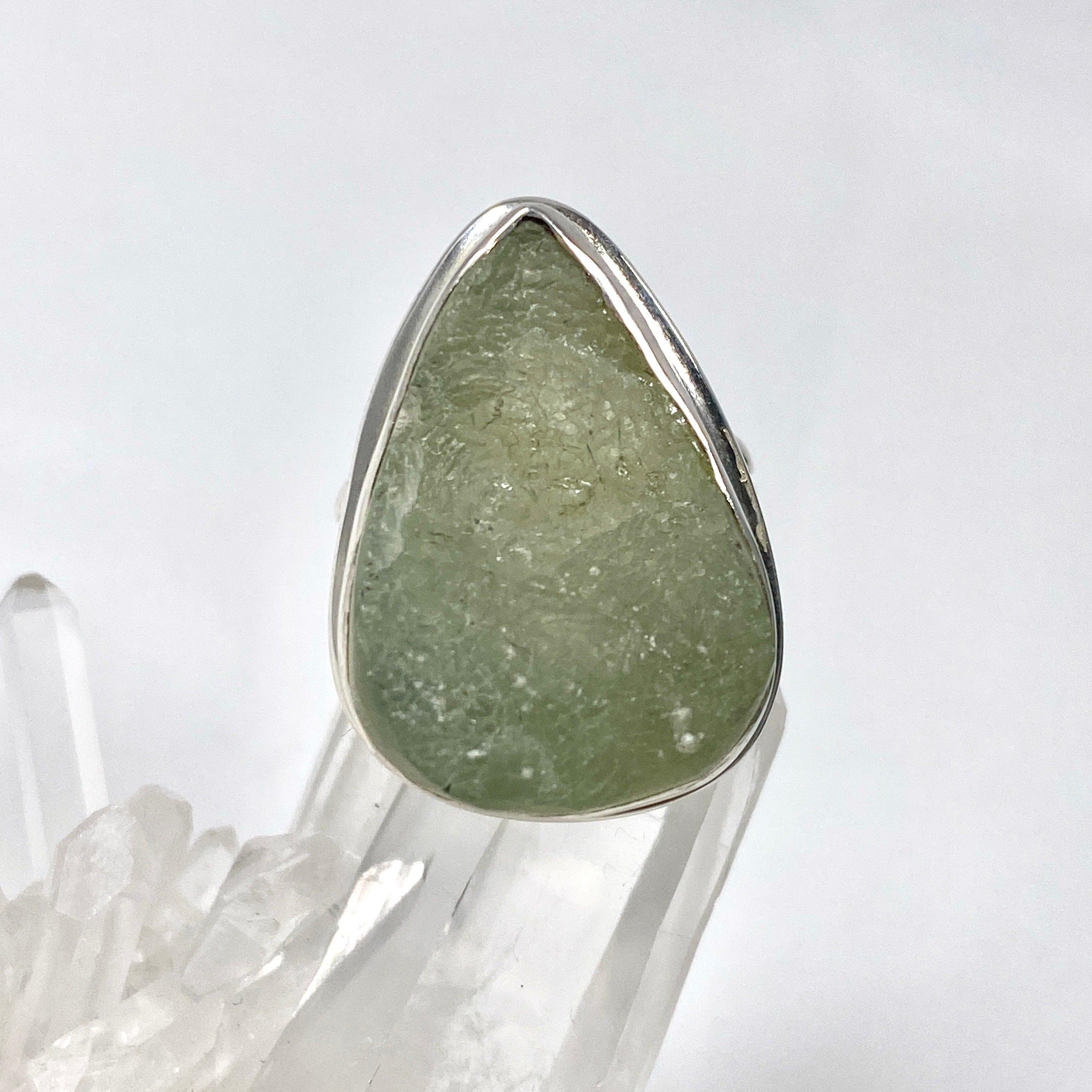 Prehnite Teardrop Split Band Ring - Size 8 - KRGJ1266 | Elegant Dainty Jewelry for Women, Perfect for Weddings, Parties & Everyday Wear