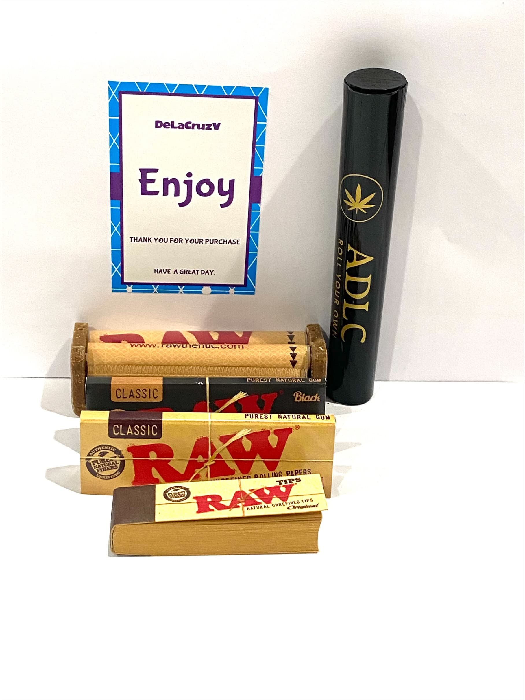 RAW Bundle by DeLaCruzV - RAW Black 1¼ Rolling Papers, RAW Classic Papers, RAW Tips & 79mm Roller Machine | Premium Rolling Kit for Smokers & Herbal Enthusiasts | Perfect for Home Use, Travel & Social Gatherings