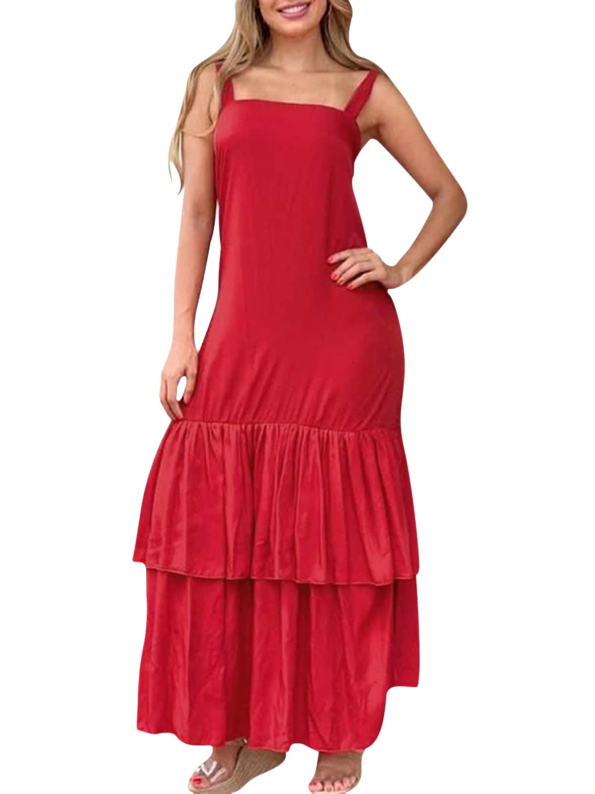 VONDA Women's Summer Sleeveless Maxi Dress - Casual Loose Beach Dress with Shoulder Straps | Perfect for Vacation, Poolside & Summer Outings