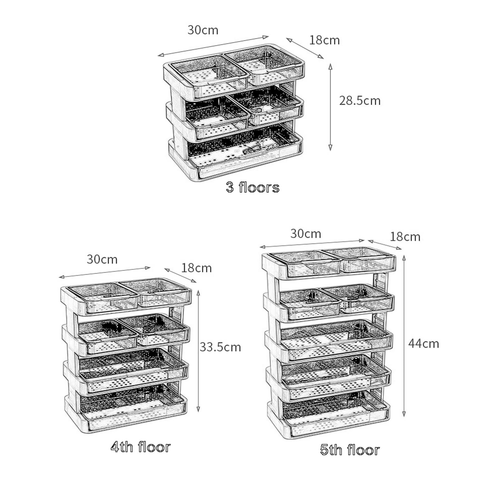XINGAKA 4-Tier Kitchen Prep Tray Organizer with Pull-Out Drawers - Green Vegetable & Fruit Preparation Stand for Hot Pot, Salad, Meal Prep - Space Saving Countertop Storage Solution for Home & Restaurant Use