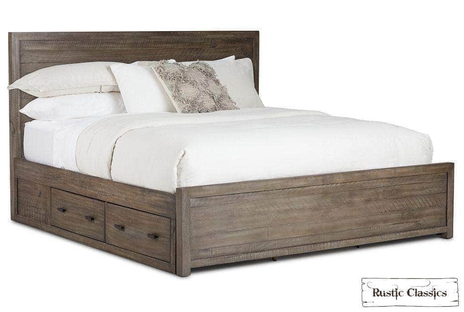 Whistler 5-Piece Reclaimed Wood Storage Platform Bedroom Set in Grey - Queen/King Size - Modern Farmhouse Bedroom Furniture for Cozy Home Decor