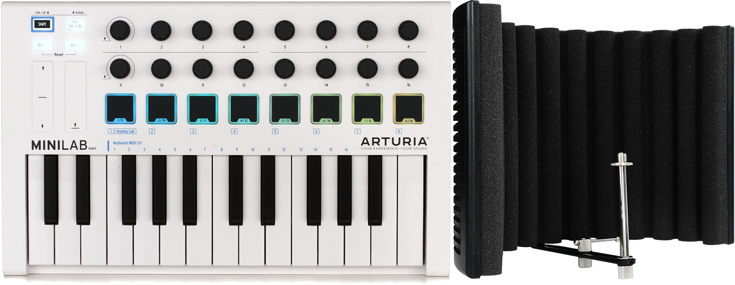 Arturia MiniLab MkII 25-Key MIDI Keyboard Controller with sE Electronics Reflexion Filter X Portable Vocal Booth Bundle - Perfect for Home Studio Recording, Music Production & Podcasting