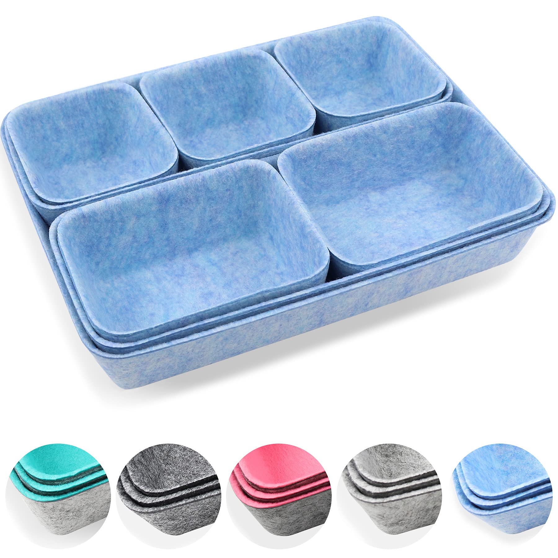 Newthinking 8-Pack Felt Drawer Organizer Trays - Shallow Desk Drawer Dividers for Office Supplies, Jewelry Storage & Small Accessories - Space Saving Blue Organizer Box for Home, Office & Craft Room Organization