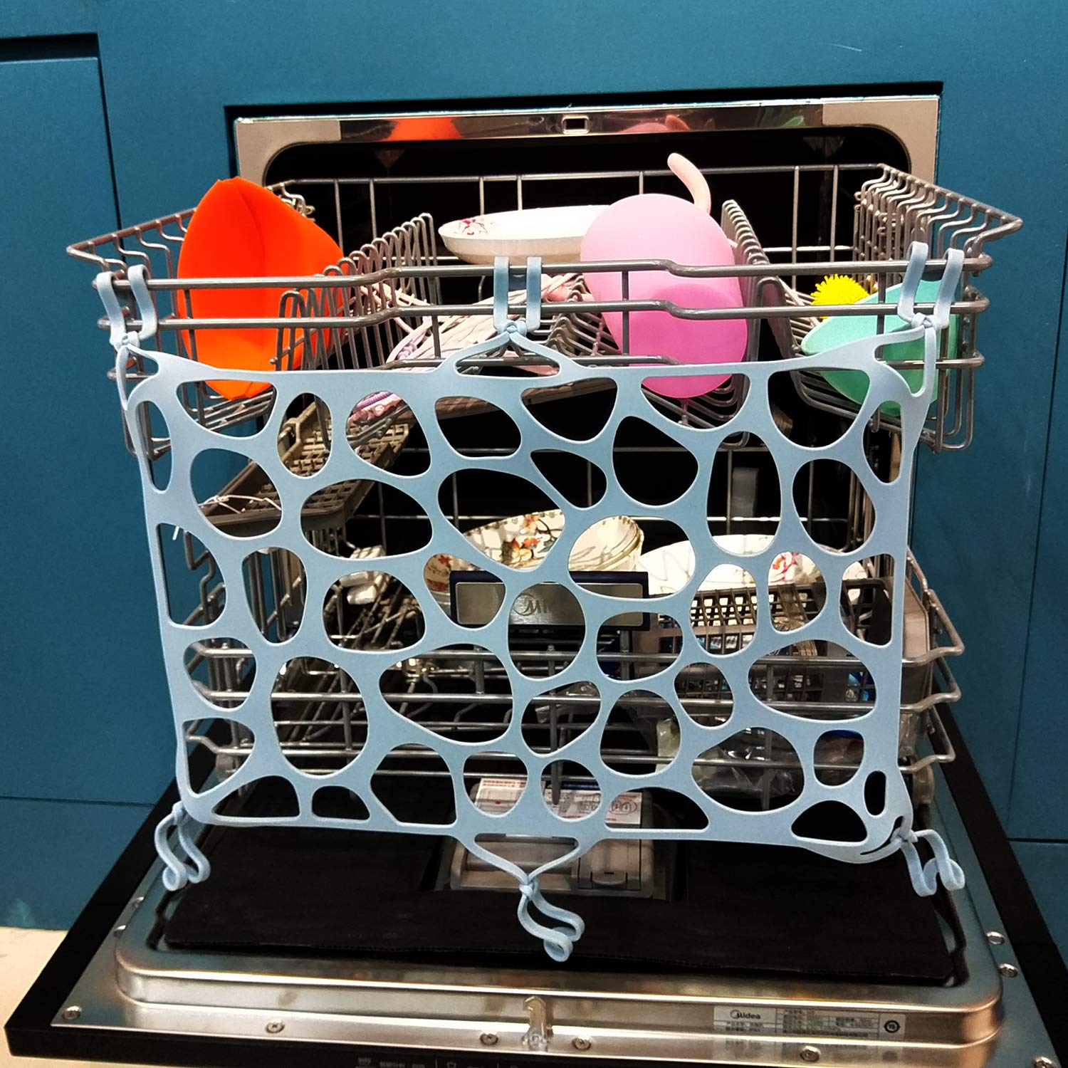 REVEX Silicone Dishwasher Basket for Baby Bottles & Utensils - Adjustable Hooks, Mesh Cover (9.8