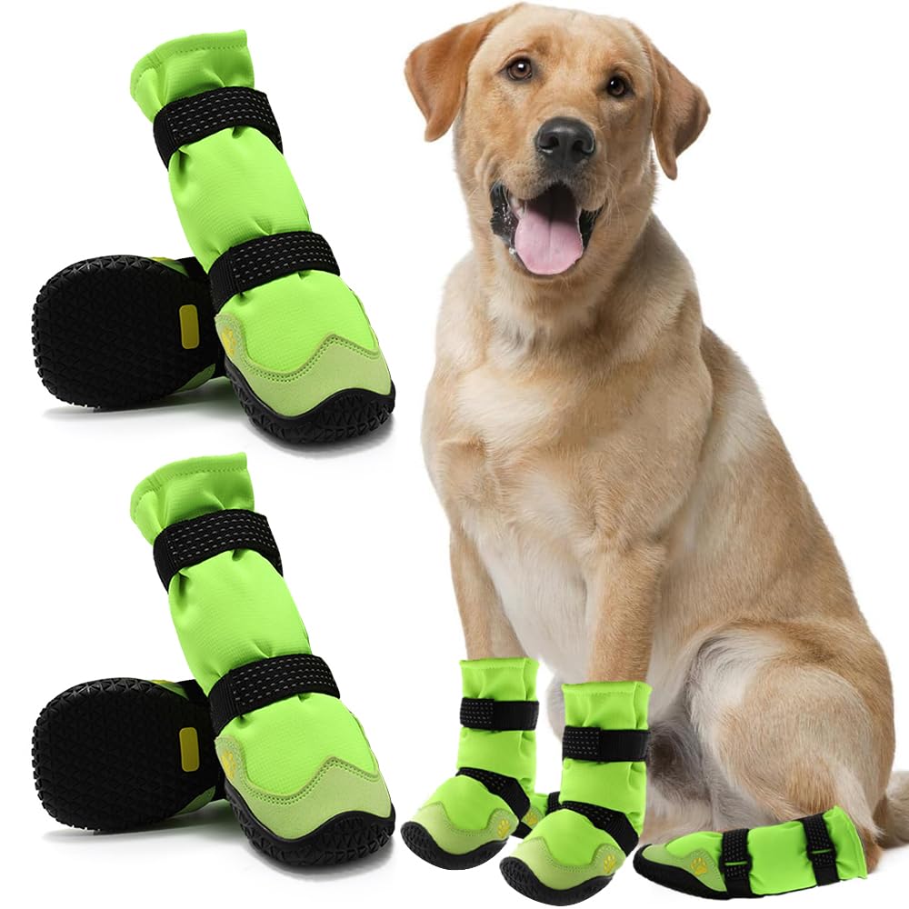 Waterproof Anti-Slip Dog Boots for Small Medium Large Dogs - Reflective Snow Shoes for Hiking & Winter Walking - 4Pcs Pet Booties for Outdoor Adventures