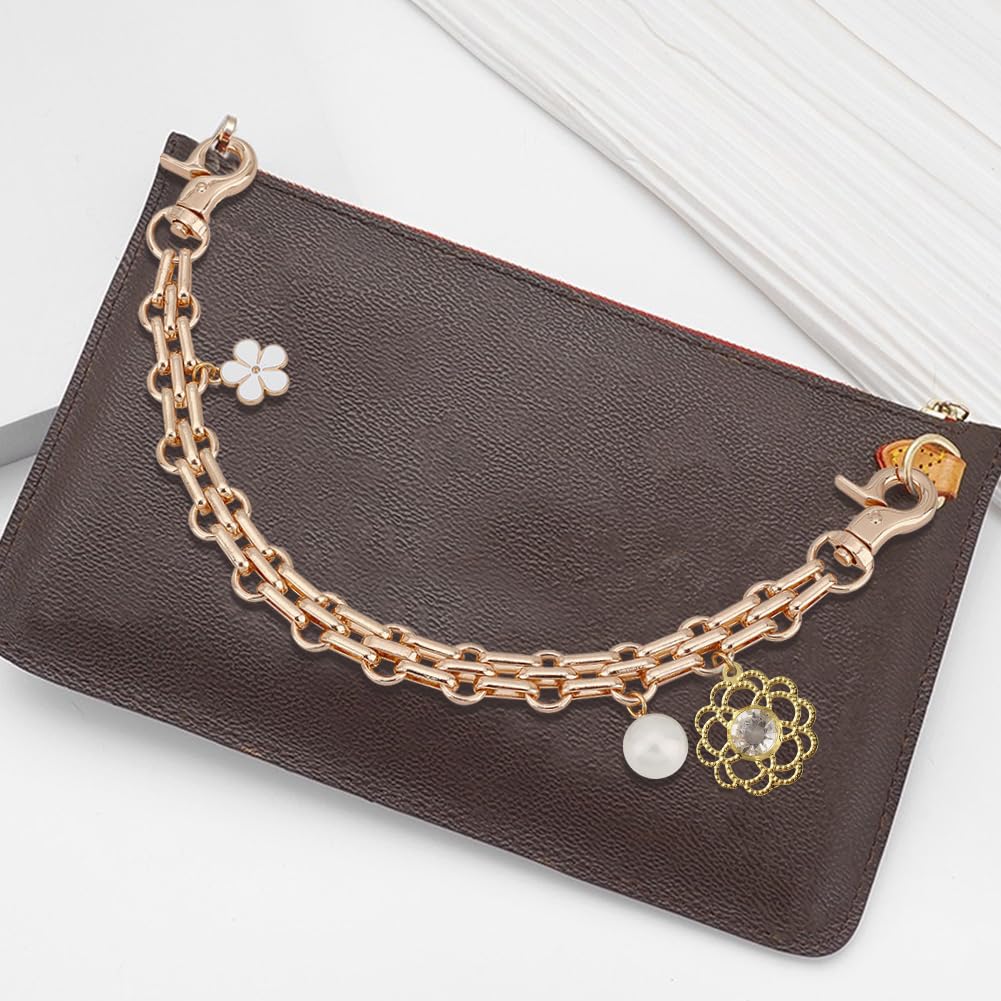 PH PandaHall 2pcs 9.8 Inch Decorative Golden Bag Chains with Flower Pearls Pendants - Purse Extender Strap, Replacement Handle for Women's Crossbody & Shoulder Bags | Perfect for Accessorizing Handbags, Evening Purses & Fashion Outfits