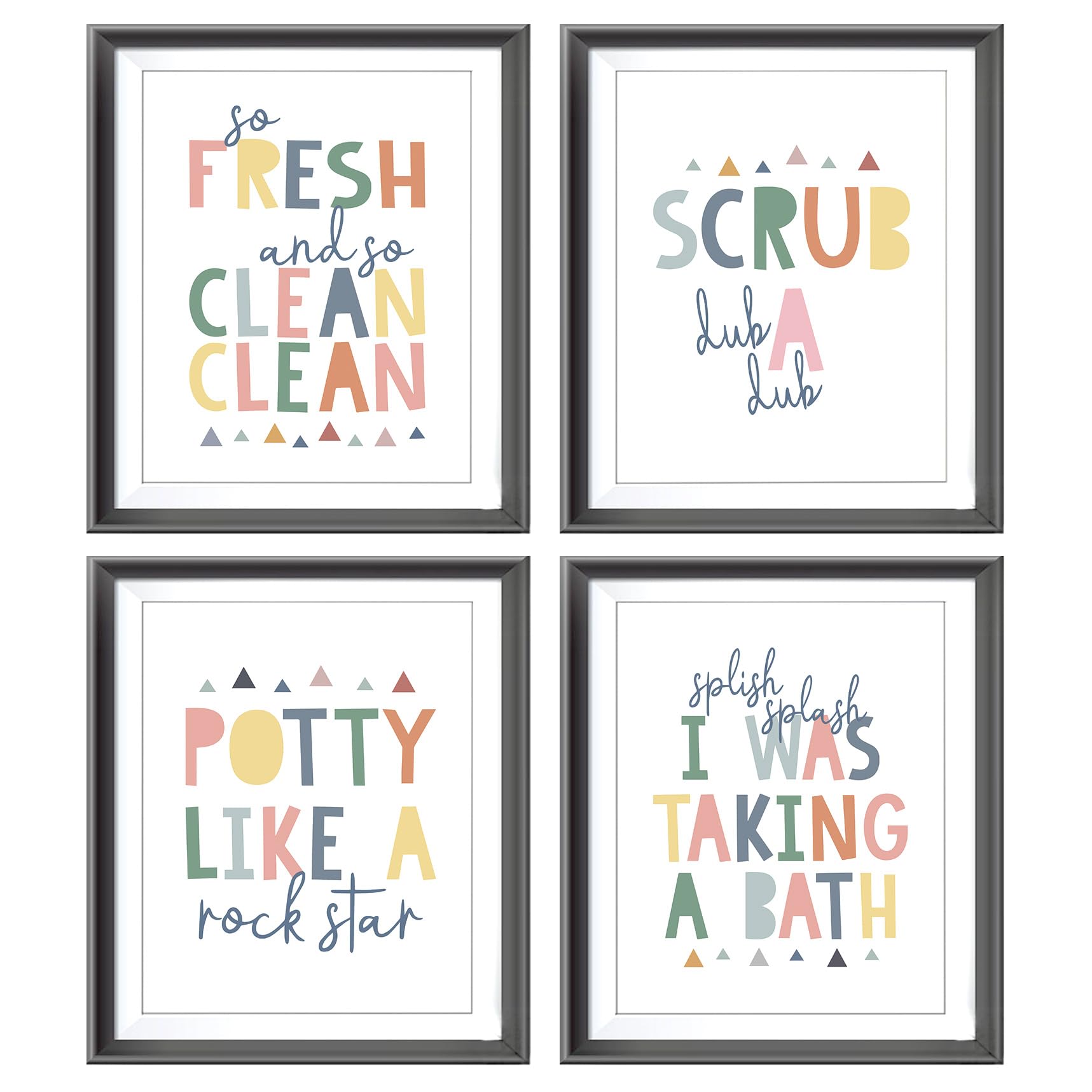 Colorful Bathroom Art Poster Prints - Funny Bathroom Rules Word Decor for Home, Kids Room, Nursery & Laundry - Unframed Wall Art Set of 4 (8x10 inches) - Perfect for Bathroom Decor, Housewarming Gifts & Nursery Wall Decorations