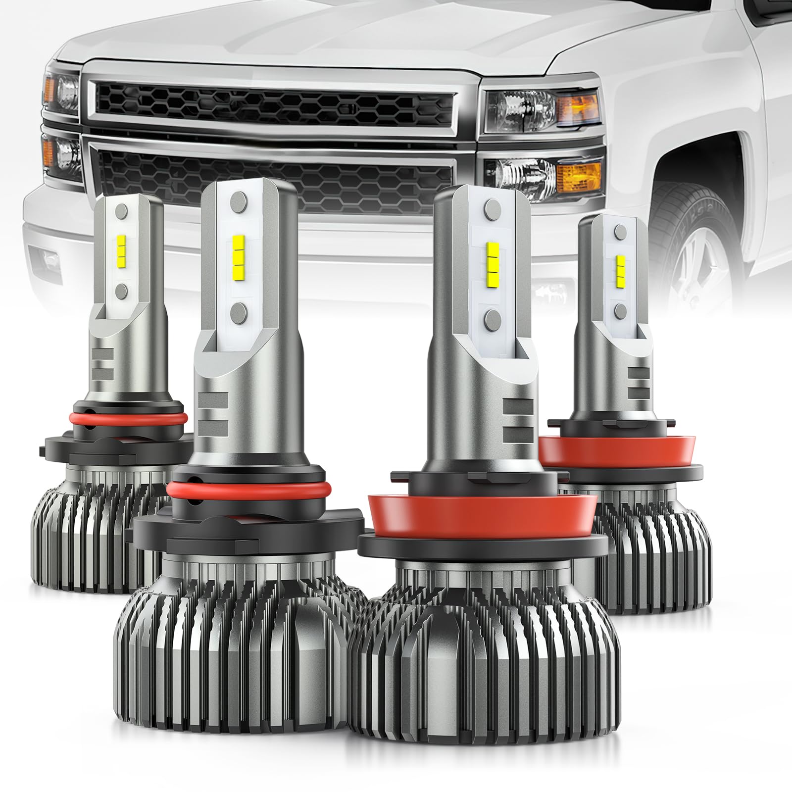 Nilight 9005 H11 LED Headlight Bulbs for Chevy Silverado - 6000K Cool White 4-Pack - Perfect for Night Driving & Off-Road Adventures