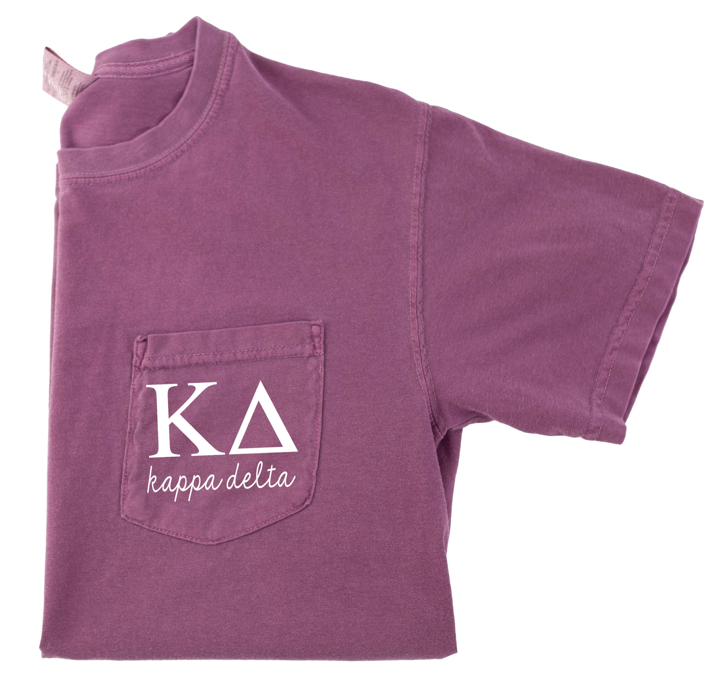 Kappa Delta Sorority Script Letters Pocket T-Shirt - Comfortable Cotton Crewneck Tee for College, Greek Life & Casual Wear